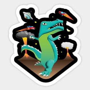 Space Dinosaur Versus UFO Sticker